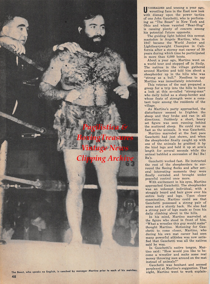 Wrestling News Clipping #116 - The Beast "John Gauchetti" vs. Ilio Di Paolo, Angelo Martino