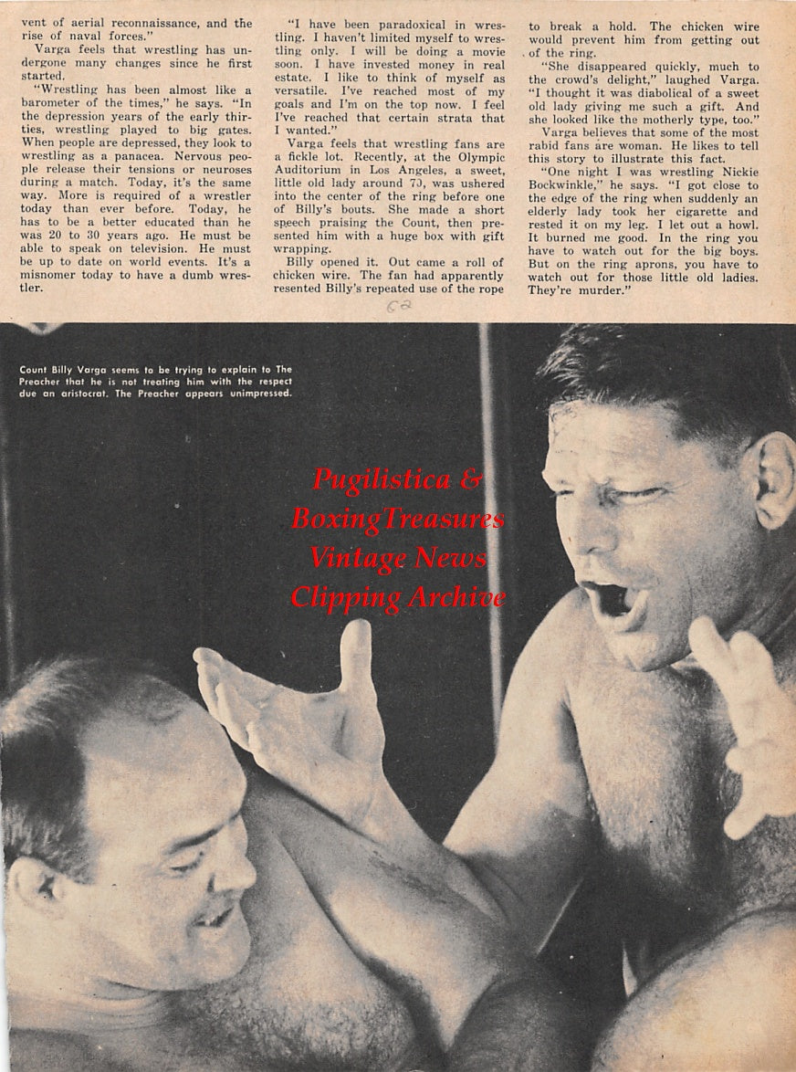Wrestling News Clipping #125 - Bearcat Wright, Count Billy Varga vs. The Preacher