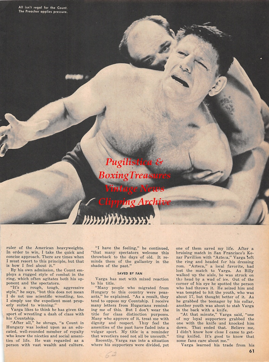 Wrestling News Clipping #123 - Count Billy Varga vs. The Preacher