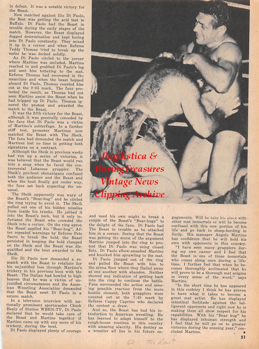 Wrestling News Clipping #118 - The Beast "John Gauchetti" vs. Ilio Di Paolo