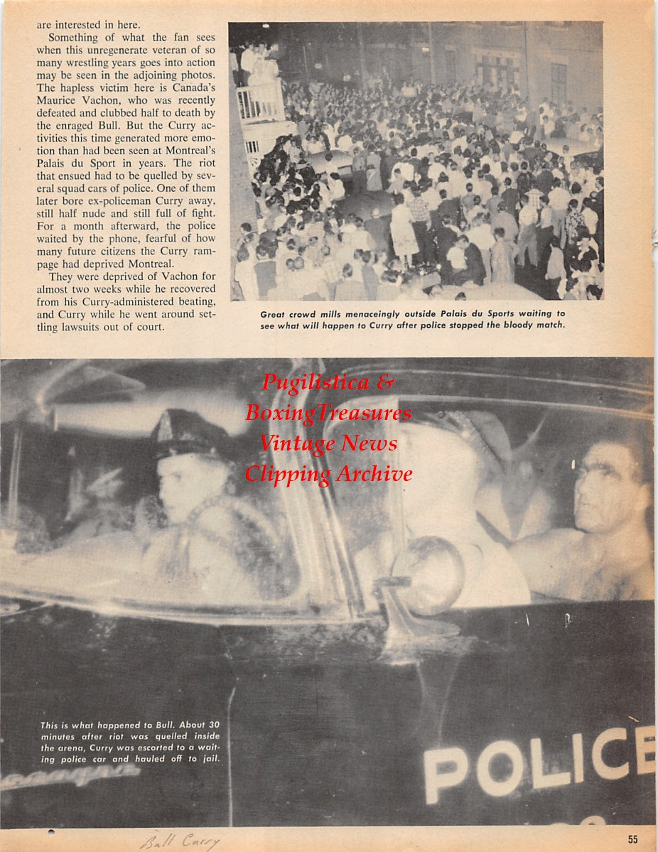 Wrestling News Clipping #31 - Bull Curry vs. Maurice Vachon in Montreal, Ella Waldek, Betty Hawkins, Rita Wentworth