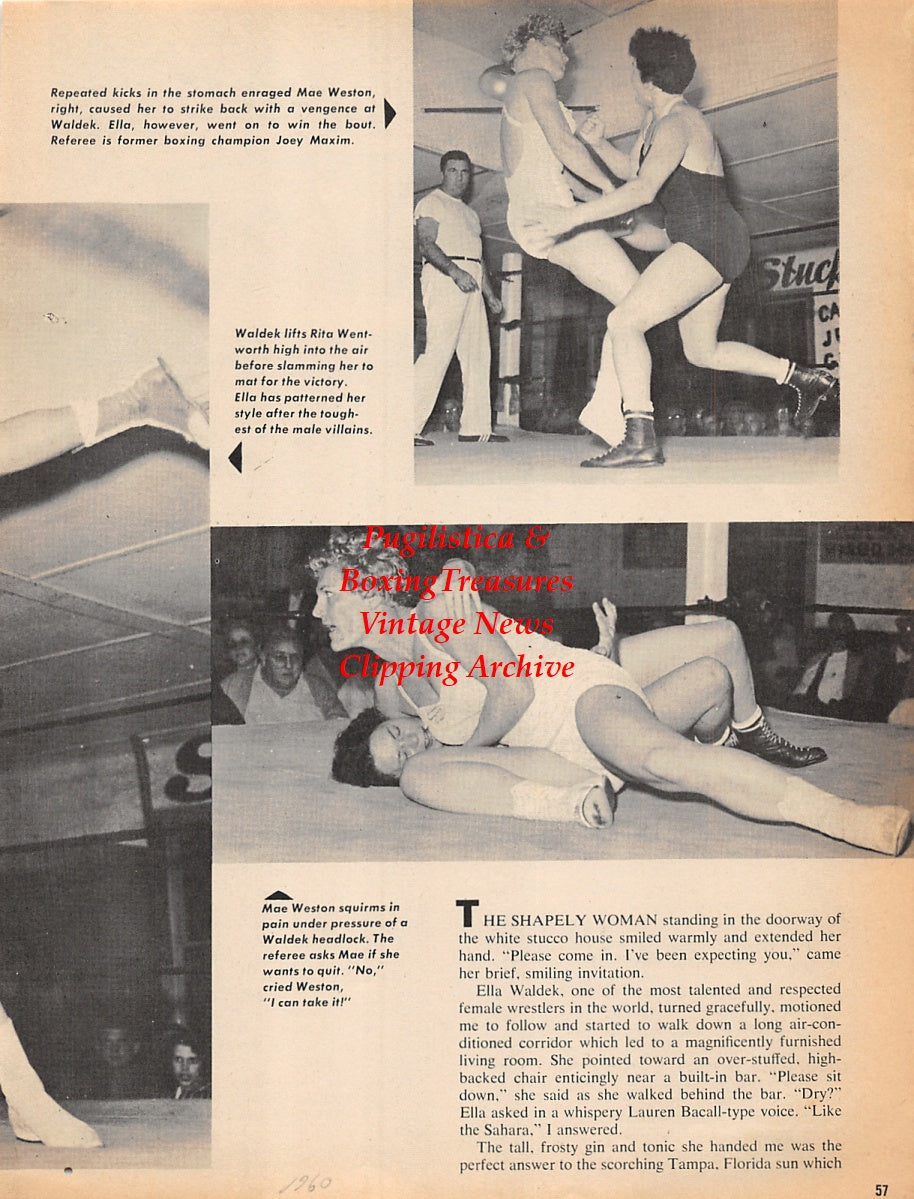 Wrestling News Clipping #32 - Ella Waldek vs. Mae Weston and Nell Stewart, Joey Maxim