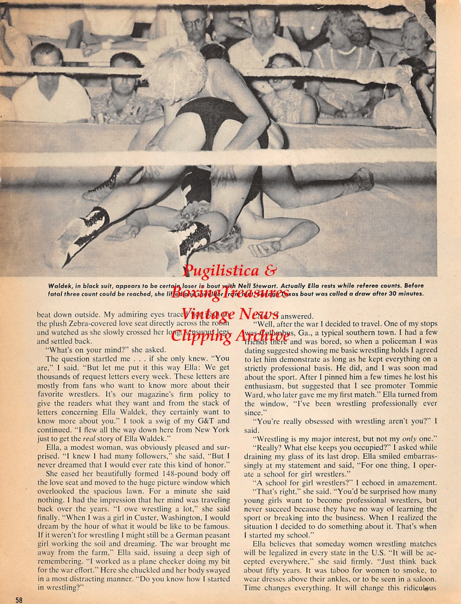 Wrestling News Clipping #32 - Ella Waldek vs. Mae Weston and Nell Stewart, Joey Maxim