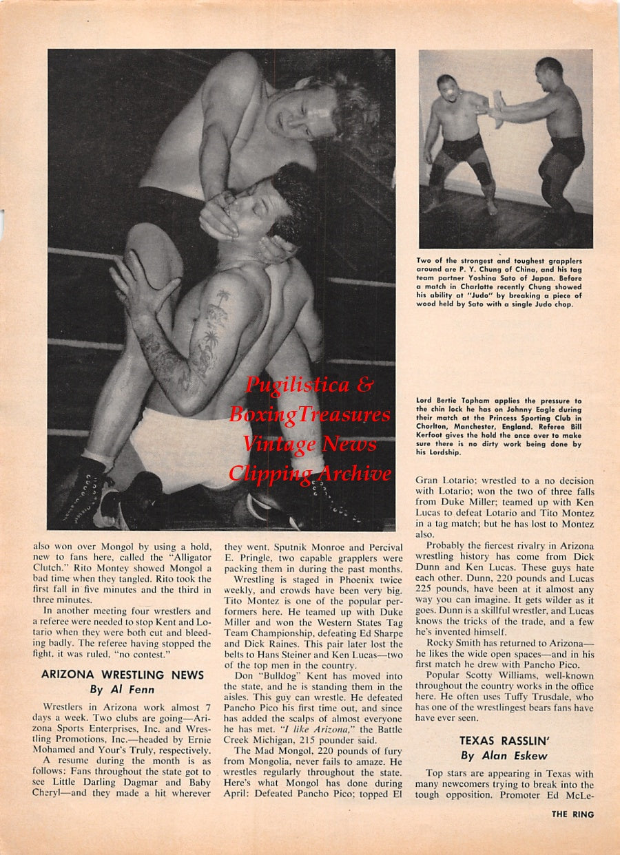 Wrestling News Clipping #197 - P.Y. Chung, Yoshina Sato, Lord Bertie Topham vs. Johnny Eagle, Marva Scott, Siegfried Schulz vs. Mario Bulfoni