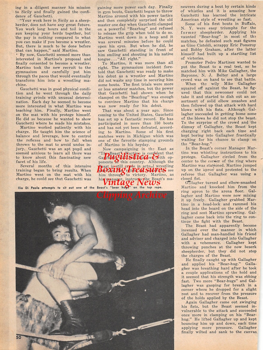 Wrestling News Clipping #117 - The Beast "John Gauchetti" vs. Ilio Di Paolo