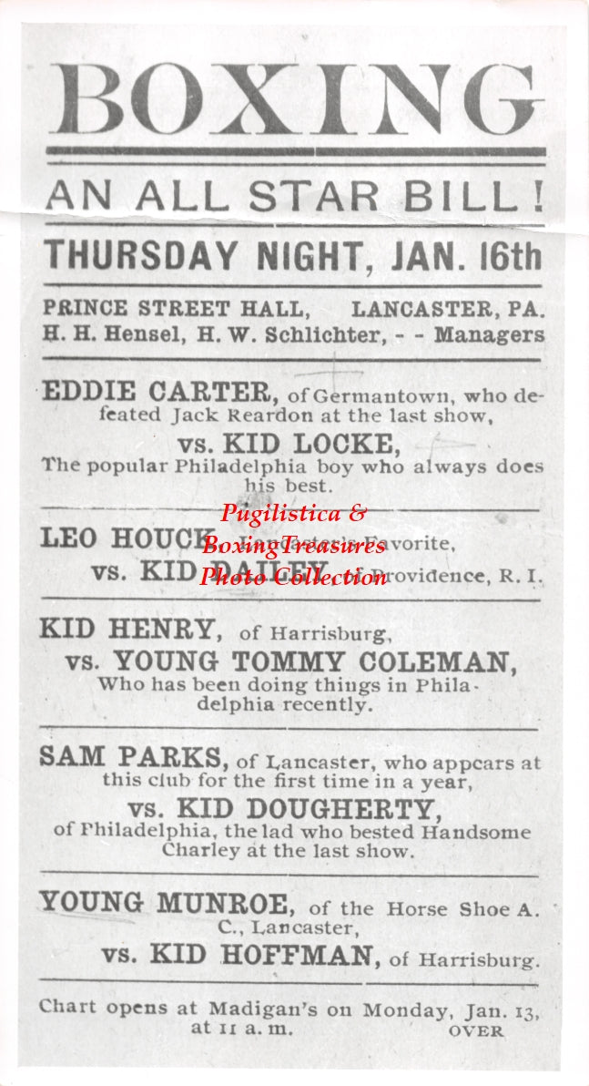 Boxing Photo #1108 - Eddie Carter, Kid Locke, Leo Houck, Kid Dailey, Kid Henry, Young Tommy Coleman, Sam Parks, Kid Dougherty, Young Munroe, Kid Hoffman - Lancaster, Pennsylvania