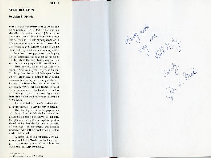 Split Decision - Boxing Book by John S. Meade - Signed By Author