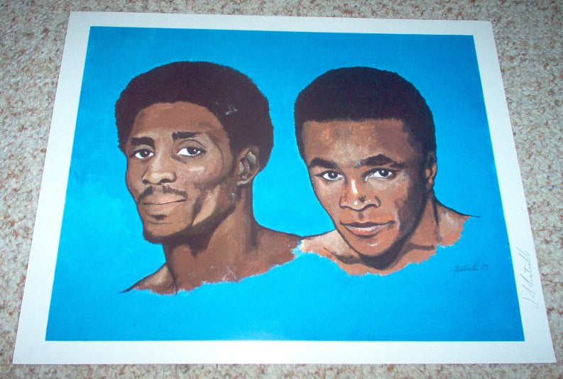 Sugar Ray Leonard & Thomas Hearns - 1989 12x15 Artist Signed Lithographic Print