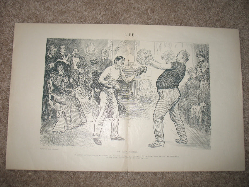 The Snobs Progress - Vintage 1904 Life Magazine 17 1/2" x 11" Boxing Print