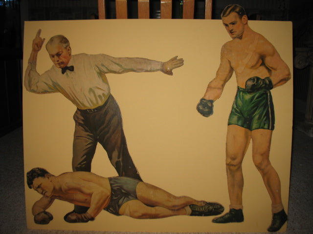 Vintage c. 1920's Large Die-cut Boxers Cardboard Display