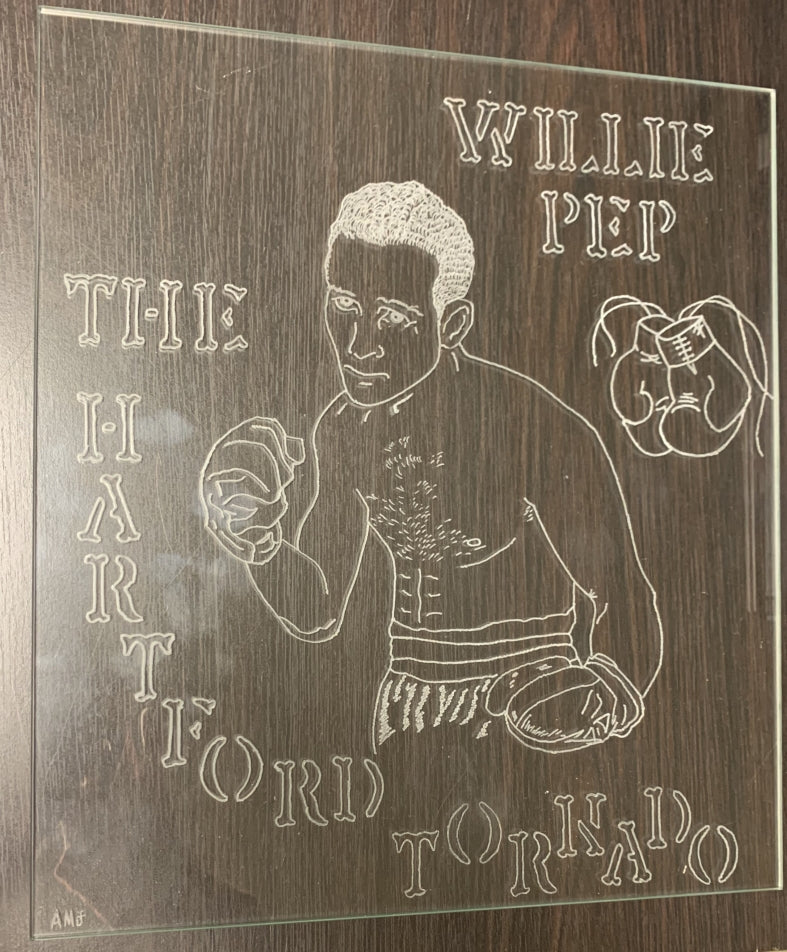 Willie Pep "The Hartford Tornado" - Glass Sketch Boxing Artwork