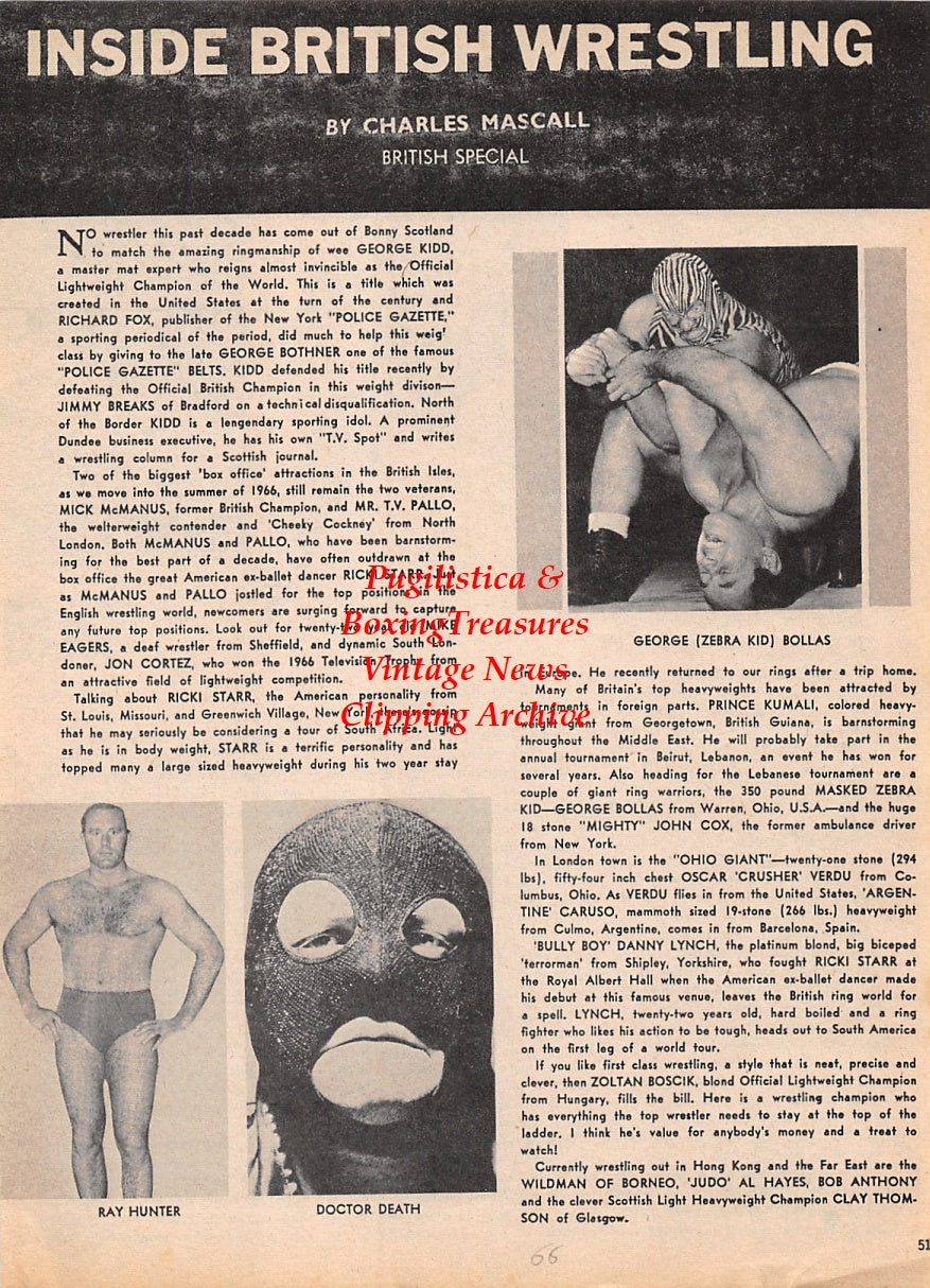 Wrestling News Clipping #99 - George Bollas "Zebra Kid", Ray Hunter, Doctor Death, Sam Steamboat