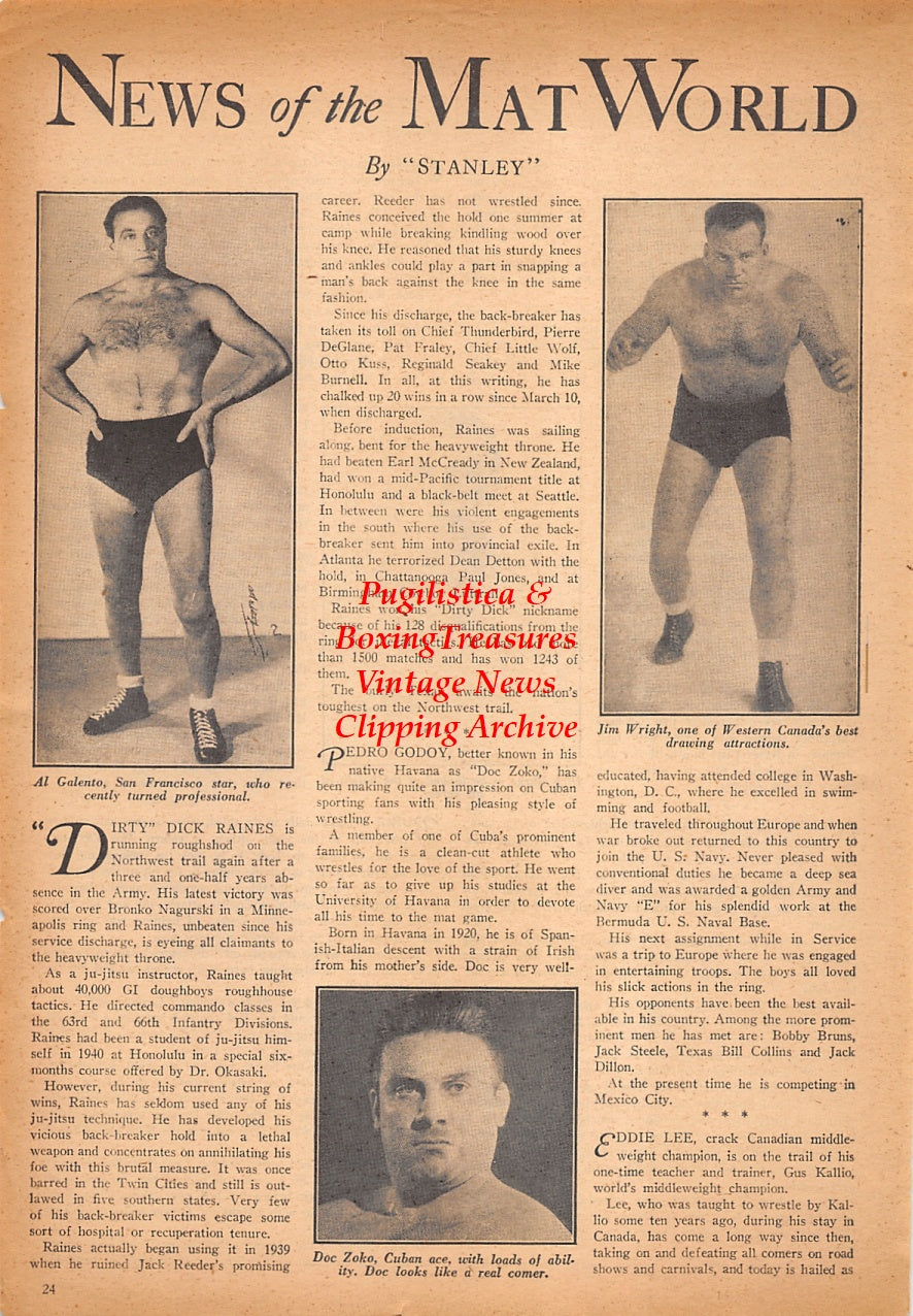 Wrestling and Boxing News Clipping #234 - Al Galento, Jim Wright, Doc Zoko, Dick Burge