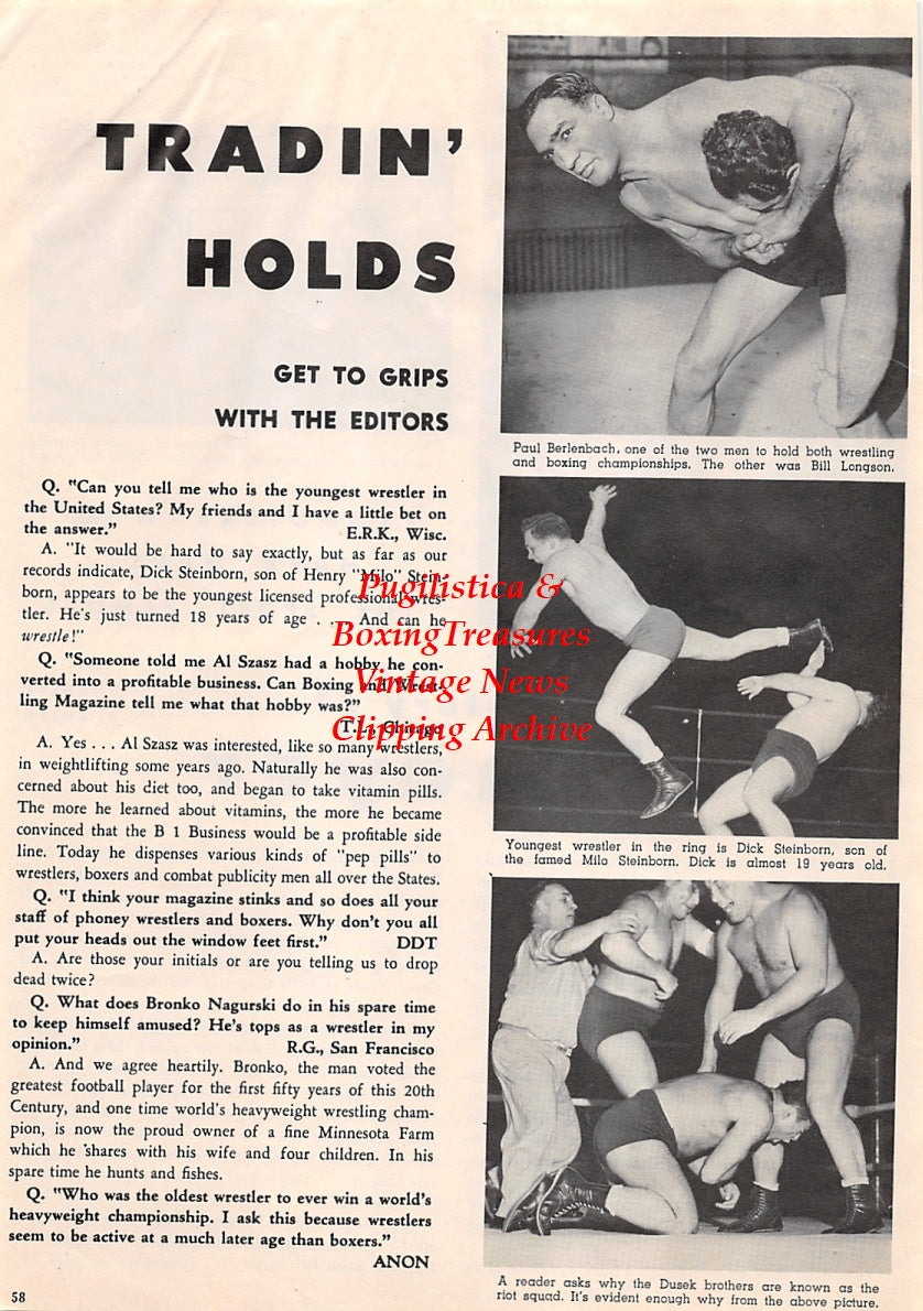 Wrestling News Clipping #97 - Paul Berlenbach, Dick Steinborn, The Dusek Brothers, Al Mayer, Charlie Smith