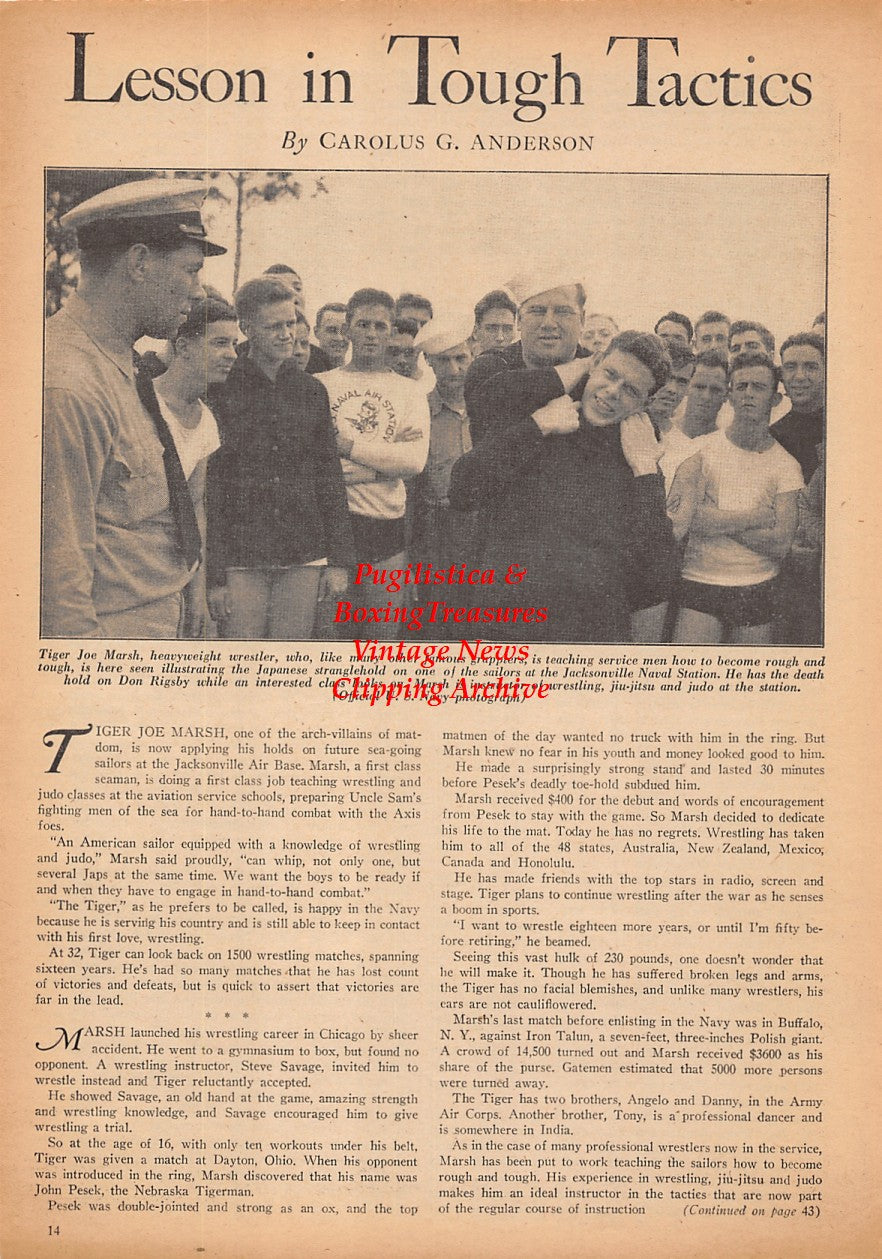 Wrestling News Clipping #04 - Tiger Joe Marsh at Jacksonville Naval Station, Don Rigsby - 1943
