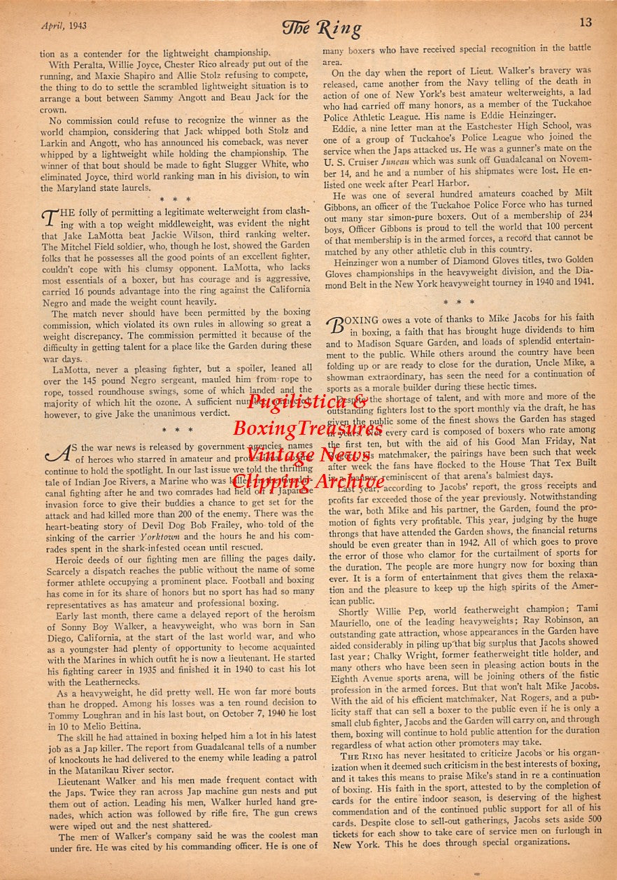 Wrestling News Clipping #04 - Tiger Joe Marsh at Jacksonville Naval Station, Don Rigsby - 1943