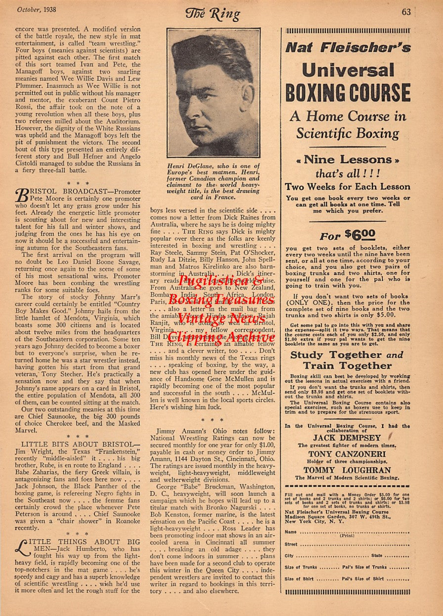 Wrestling News Clipping #06 - Henri DeGlane