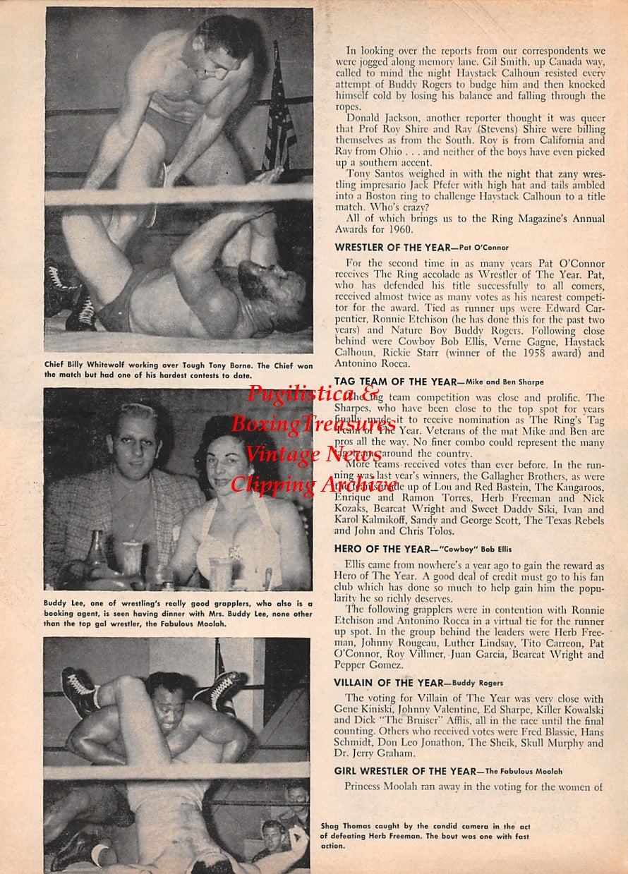 Wrestling News Clipping #129 - Cowboy Bob Ellis vs. Dick "The Bruiser" Afflis, Nikita Petrov, Chief Billy Whitewolf vs. Tony Borne, Buddy Lee, Fabulous Moolah, Shag Thomas vs. Herb Freeman