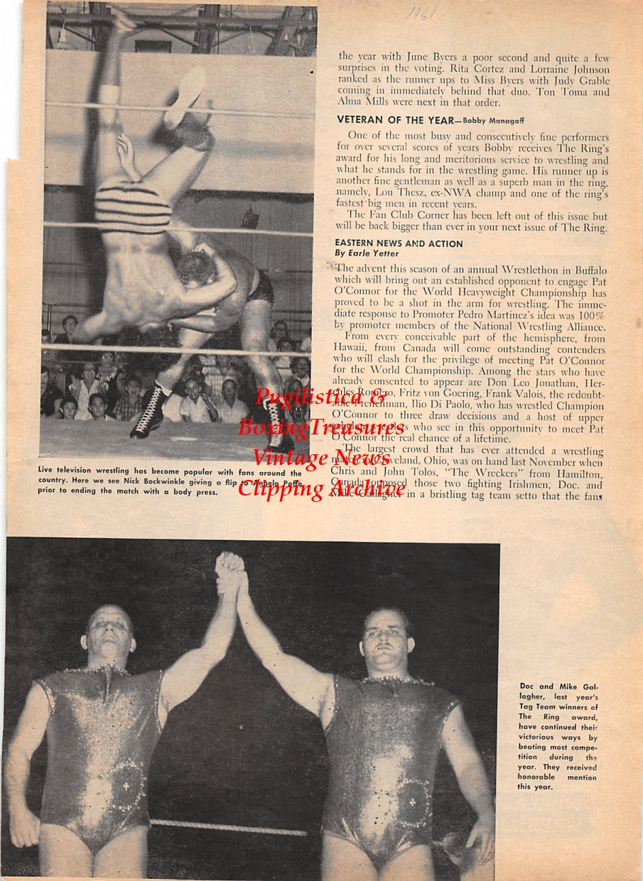 Wrestling News Clipping #130 - Bobby Managoff, Pat O'Connor, The Fabulous Moolah, Nick Bockwinkle, Angelo Poffo, Doc Gallagher, Mike Gallagher