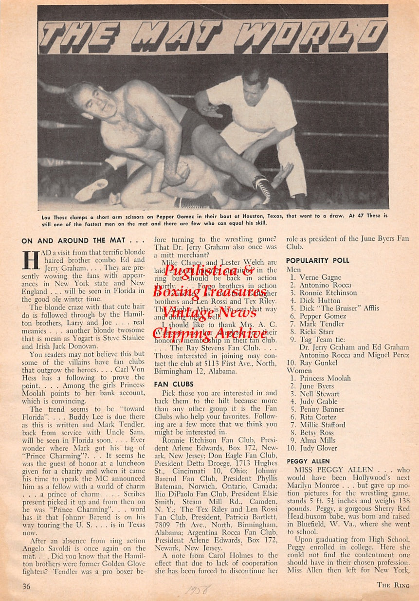 Wrestling News Clipping #132 - Lou Thesz vs. Pepper Gomez in Houston, Texas