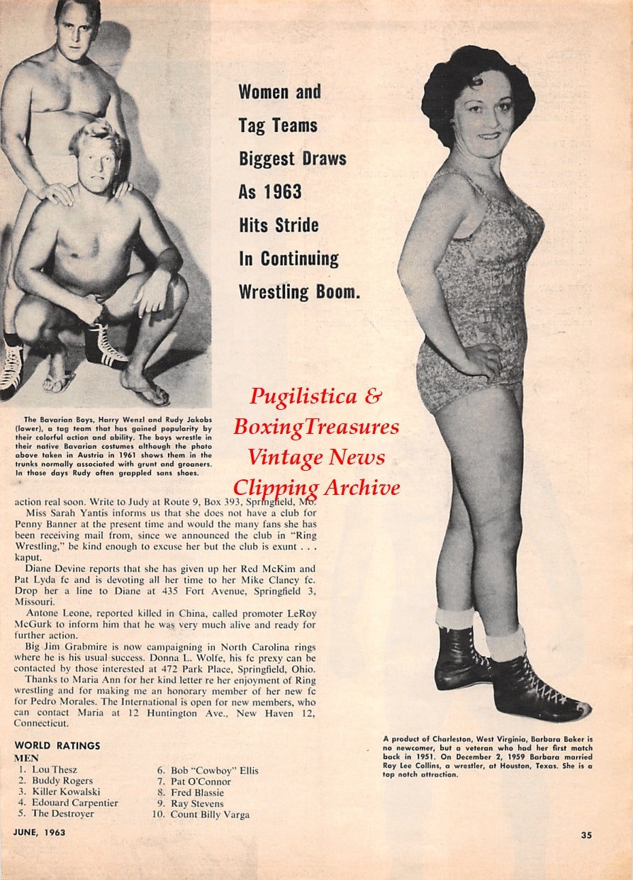 Wrestling News Clipping #138 - Barbara Baker, Harry Wenzl, Rudy Jakobs, Luther Lindsey, Ivan Zukoff, Cry Baby Cannon