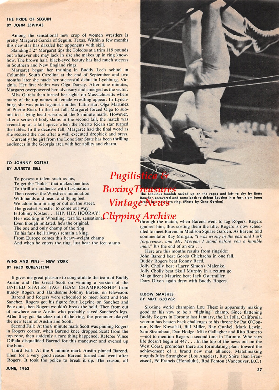 Wrestling News Clipping #139 - Sonny Pascua, Patti Bray, The Fabulous Moolah