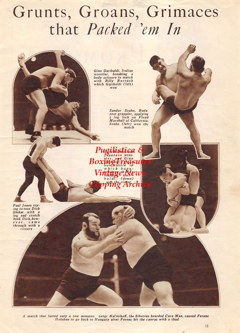 Wrestling News Clipping #159 - Frank Gotch vs. George Hackenschmidt, Gino Garibaldi, Billy Bartush, Sandor Szabo, Floyd Marshall, Paul Jones, Dick Shikat, Sergi Kalmikoff, Ferenc Holuban
