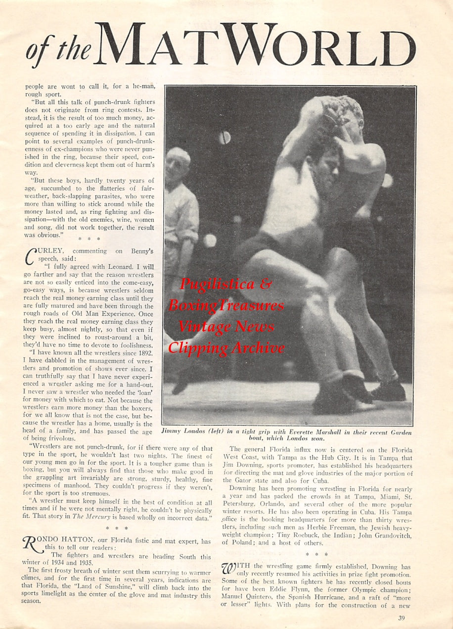 Wrestling News Clipping #164 - Jim Londos vs. Everett Marshall and Dick Shikat