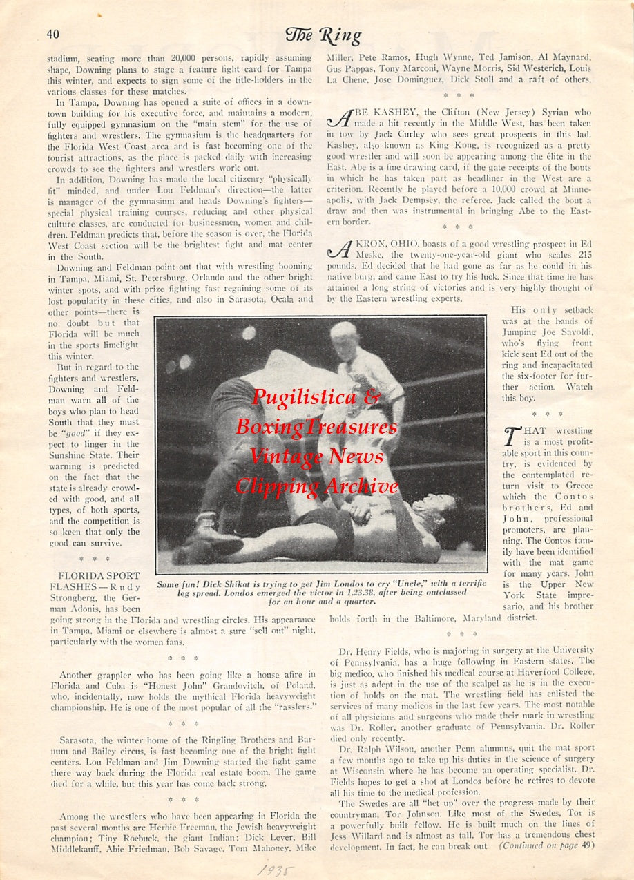 Wrestling News Clipping #164 - Jim Londos vs. Everett Marshall and Dick Shikat