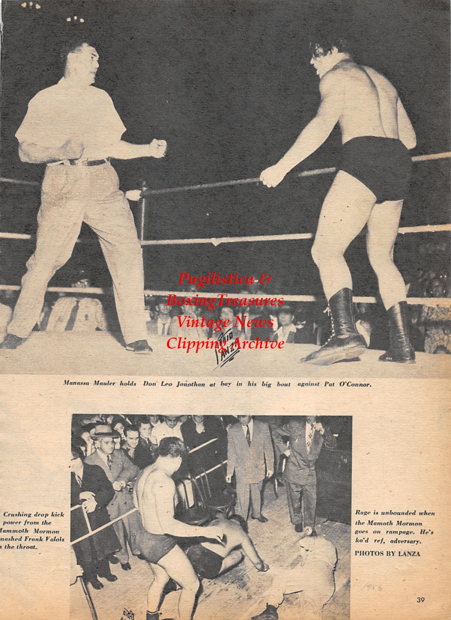 Wrestling News Clipping #17 - Don Leo Jonathan "Mammoth Morman", Jack Dempsey, Frank Valois, Hombre Montana, Max Baer