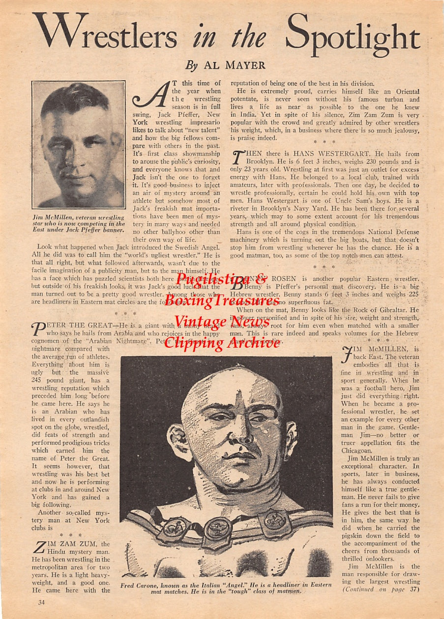 Wrestling News Clipping #171 - Jim McMillen, Fred Carone "The Italian Angel"