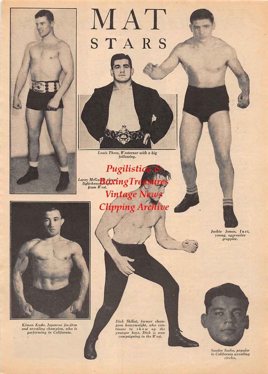 Wrestling News Clipping #172 - Leroy McGuirk, Lou Thesz, Jackie James, Dick Shikat, Kimon Kudo, Sandor Szabo, Edward Payson Meske, Lee Wyckoff, Bill Sledge