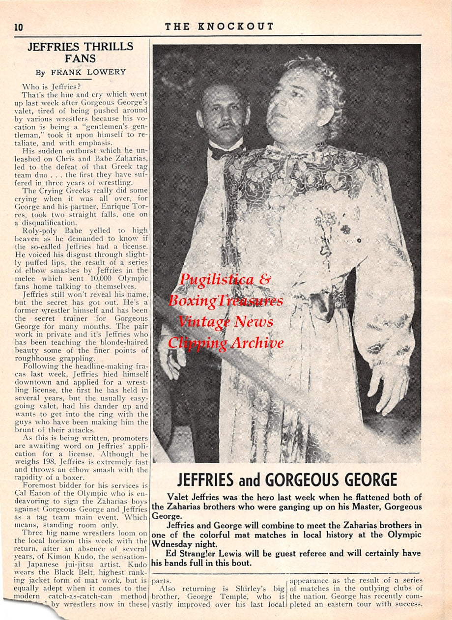 Wrestling News Clipping #175 - Danny Savich, Gorgeous George, Valet Jeffries