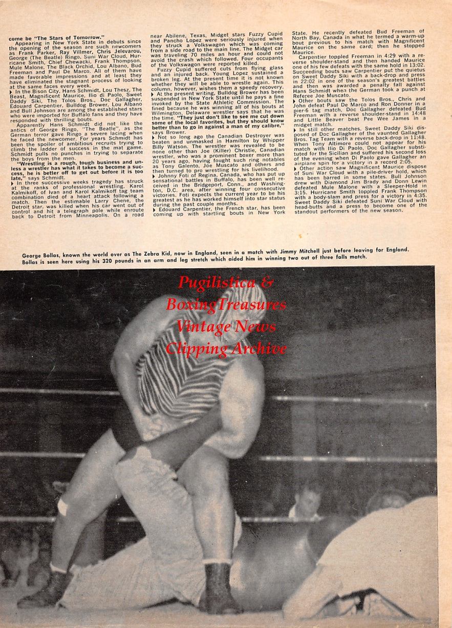 Wrestling News Clipping #179 - George Bollas "The Zebra Kid" vs. Jimmy Mitchell, Ann Spencer vs. Georgia Brown