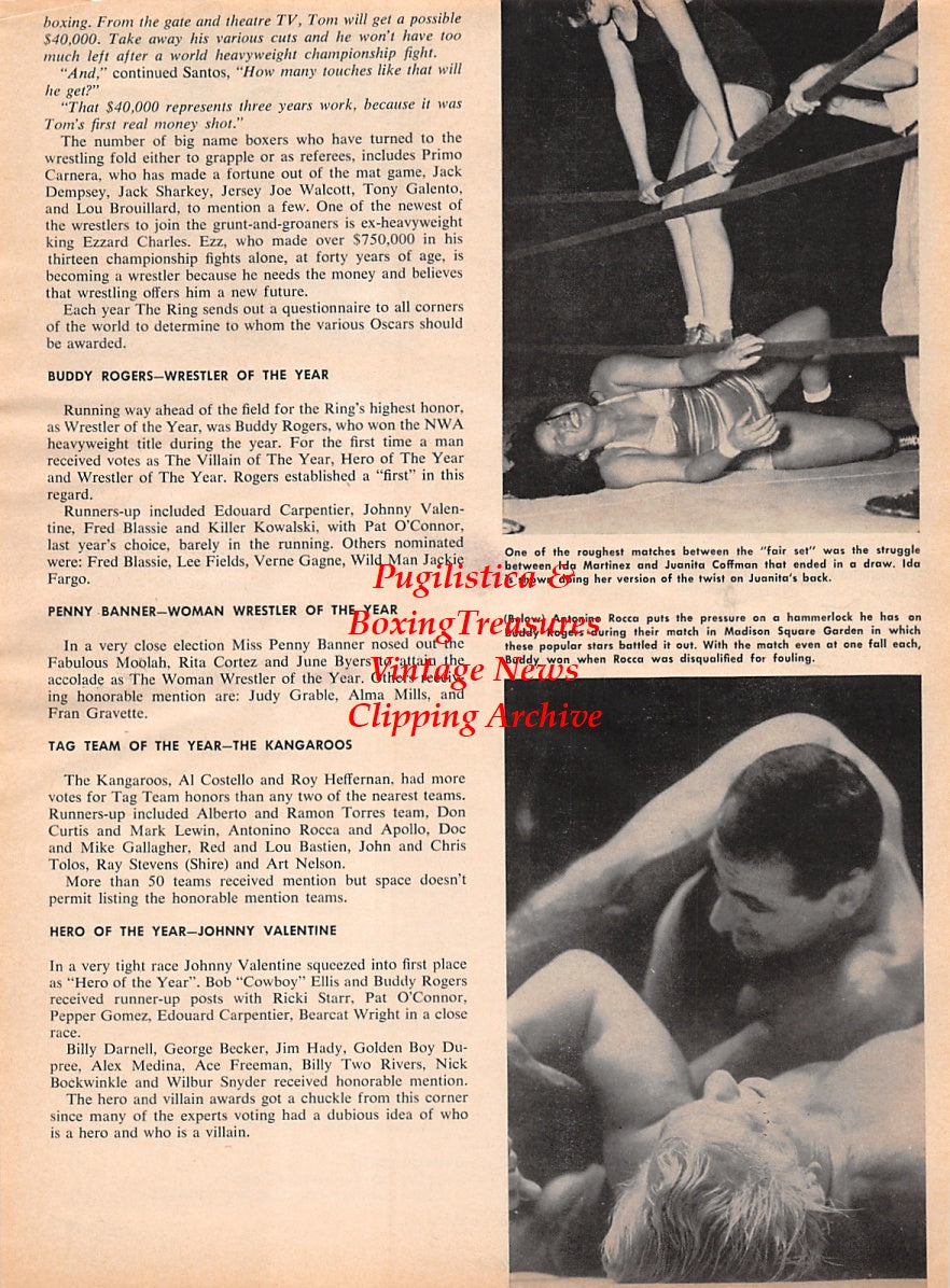 Wrestling News Clipping #181 - Ida Martinez vs. Juanita Coffman, Antonino Rocca vs. Buddy Rogers, Billy The Kid vs. Tiny Tim, Gene Kiniski vs. Whipper Billy Watson