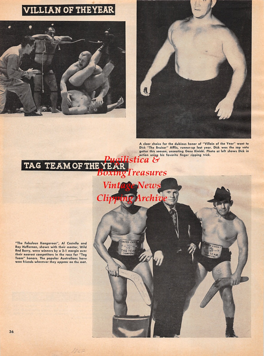 Wrestling News Clipping #182 - Buddy Rogers, Penny Banner, Bob Leonard, Dick Afflis, Al Costello, Roy Heffernan, Wild Red Barry