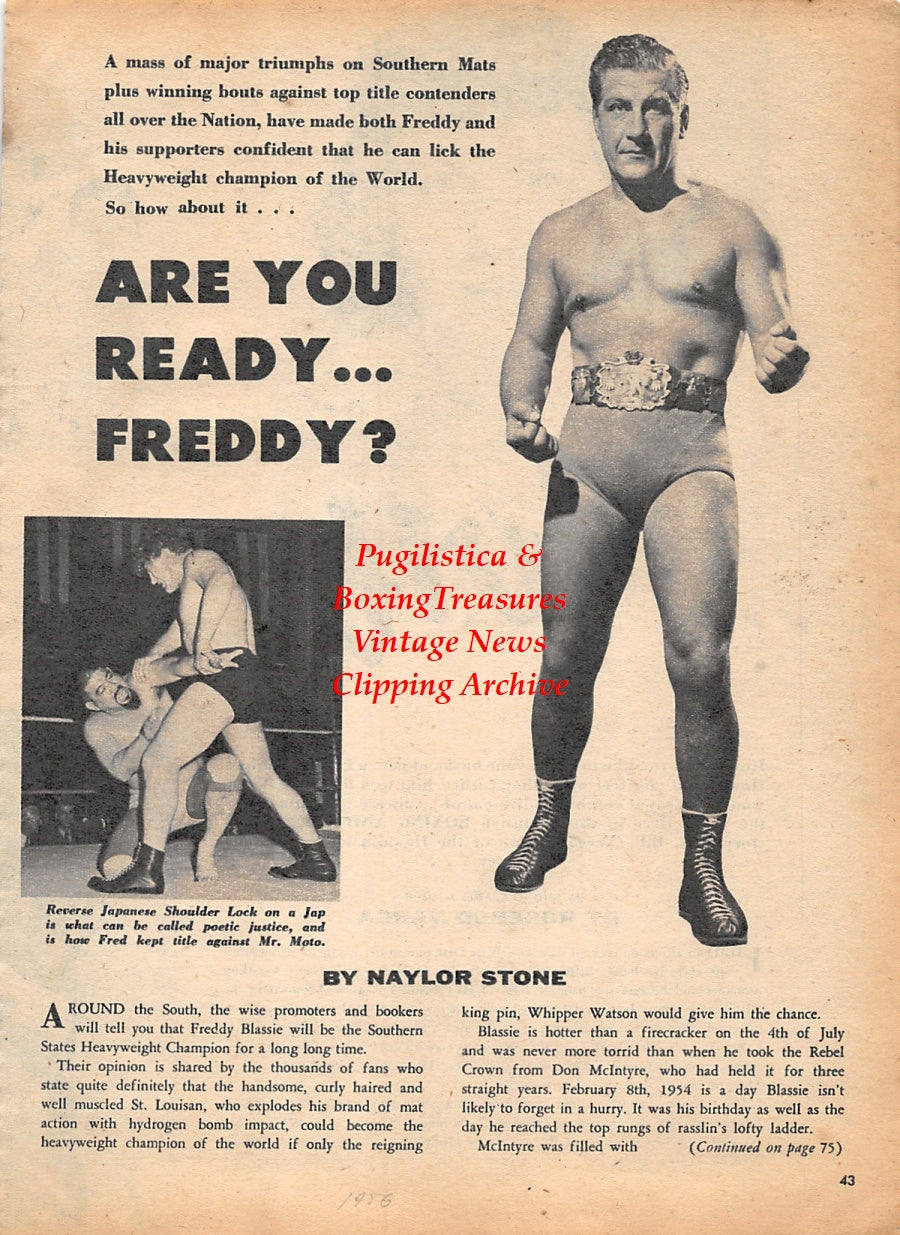 Wrestling News Clipping #19 - Freddie Blassie, Mr. Moto, Rosebud Varga (wife of Buddy Varga)