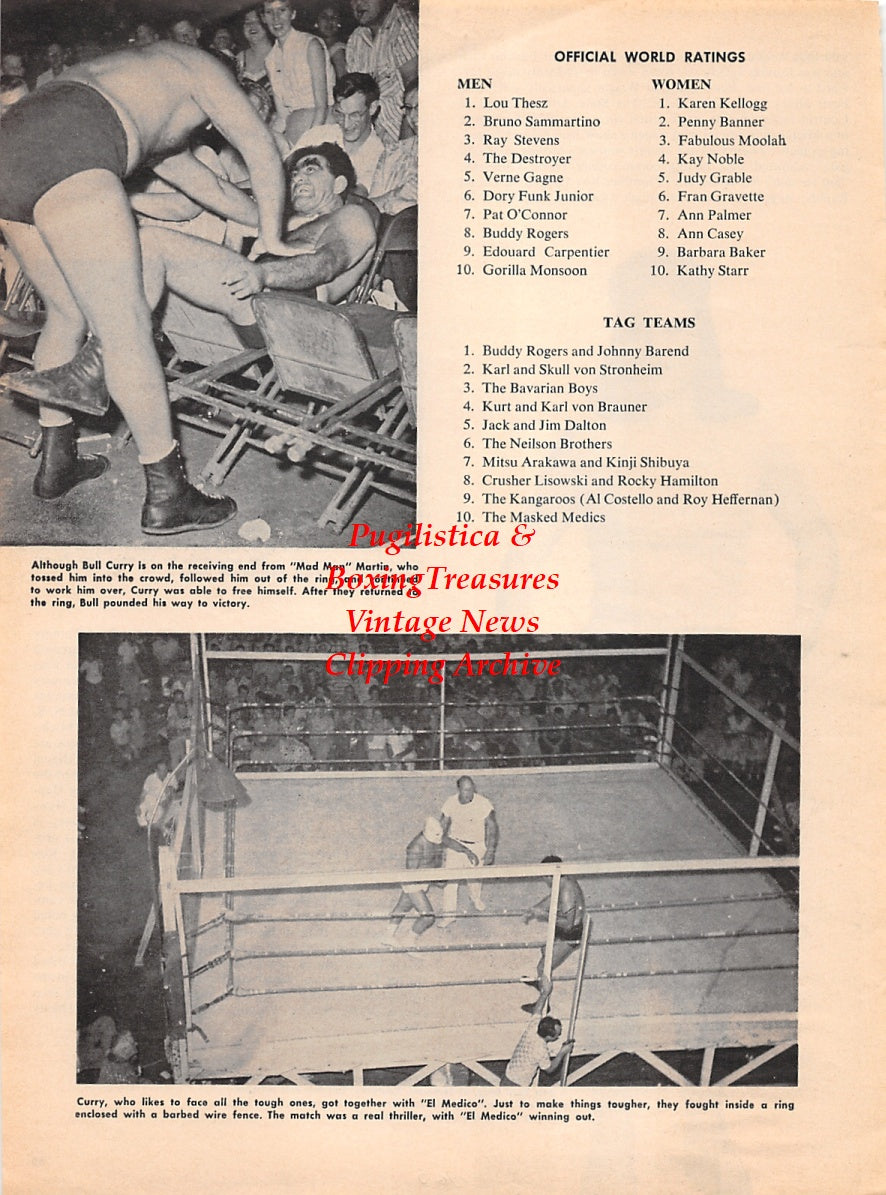 Wrestling News Clipping #193 - Wild Bill Curry, Mad Man Martin, El Medico, Patti Bray, Pepper Gomez
