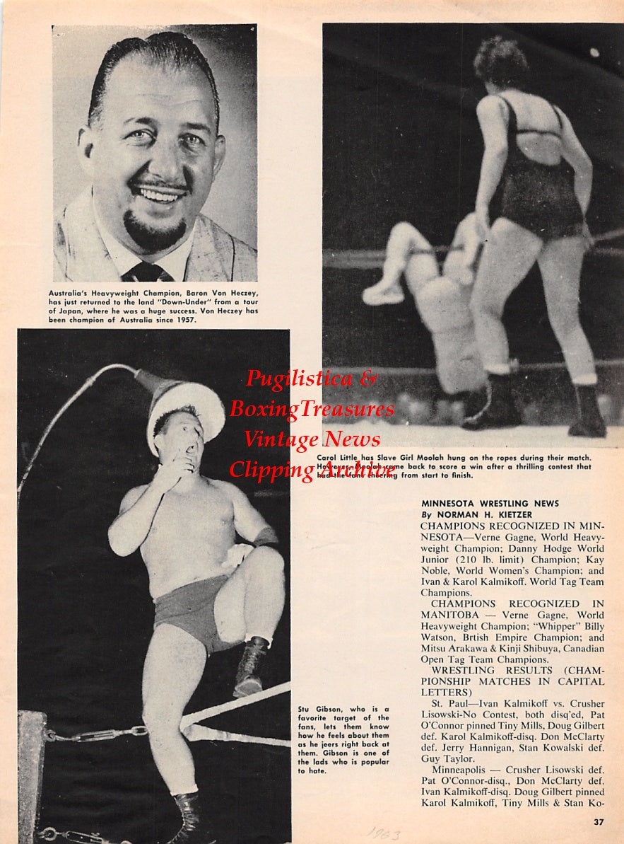 Wrestling News Clipping #194 - Hard Boiled Haggerty vs. Roy McClarity, Baron Von Heczey, Carol Little vs. Slave Girl Moolah, Stu Gibson