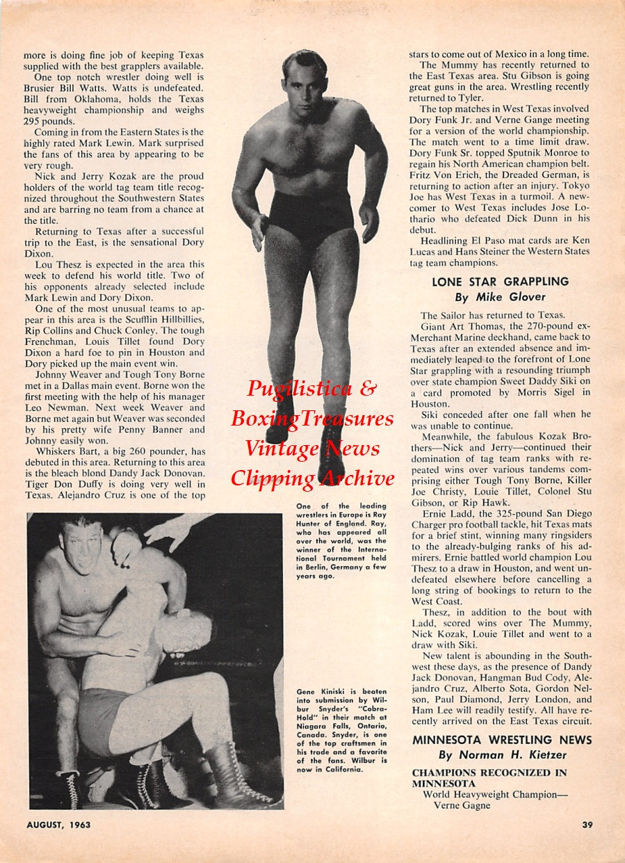 Wrestling News Clipping #198 - Ray Hunter, Gene Kiniski vs. Wilbur Snyder