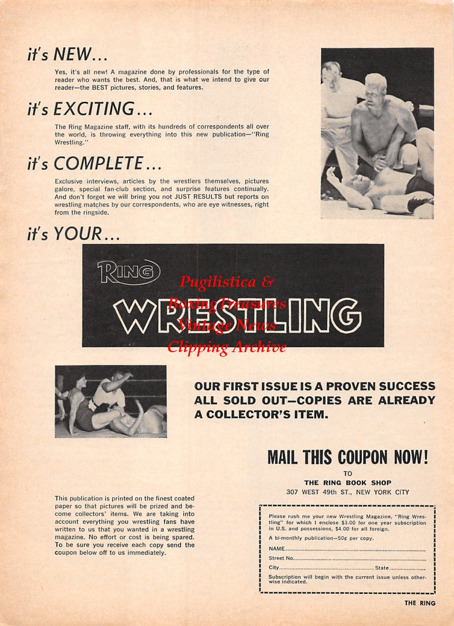 Wrestling News Clipping #198 - Ray Hunter, Gene Kiniski vs. Wilbur Snyder