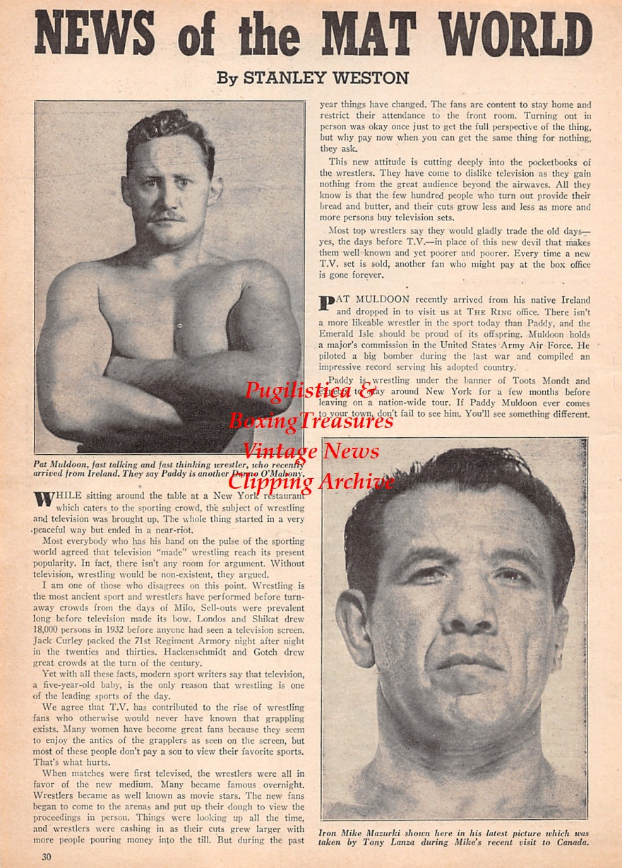 Wrestling News Clipping #201 - Pat Muldoon, Iron Mike Mazurki, Willie Pep