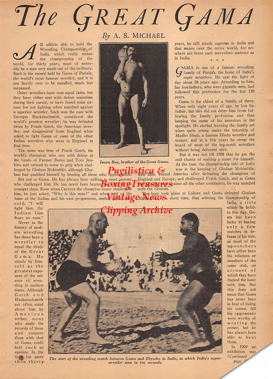 Wrestling News Clipping #203 - The Great Gama, Iman Bux, Stanislaus Zbyszko, Garibaldi Brothers, Bigger McCoy