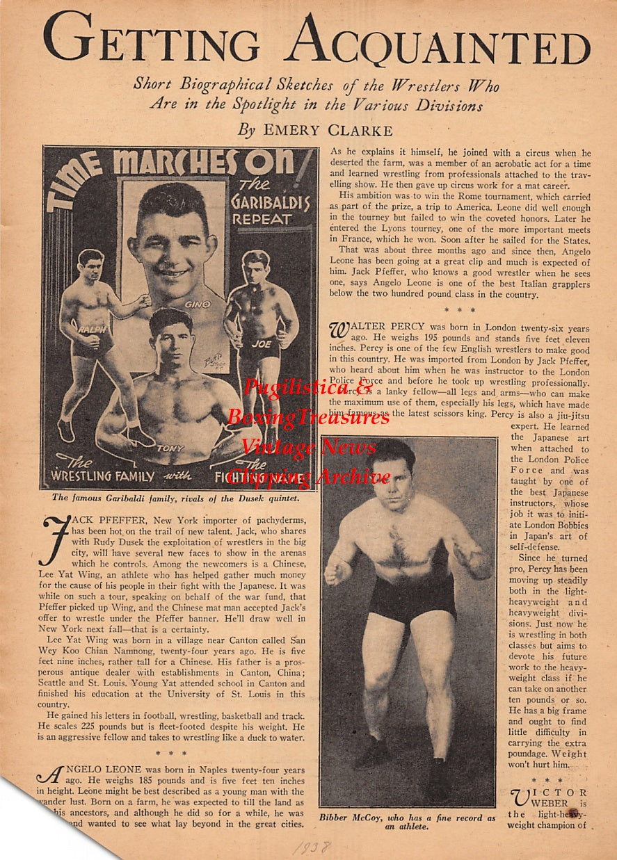 Wrestling News Clipping #203 - The Great Gama, Iman Bux, Stanislaus Zbyszko, Garibaldi Brothers, Bigger McCoy