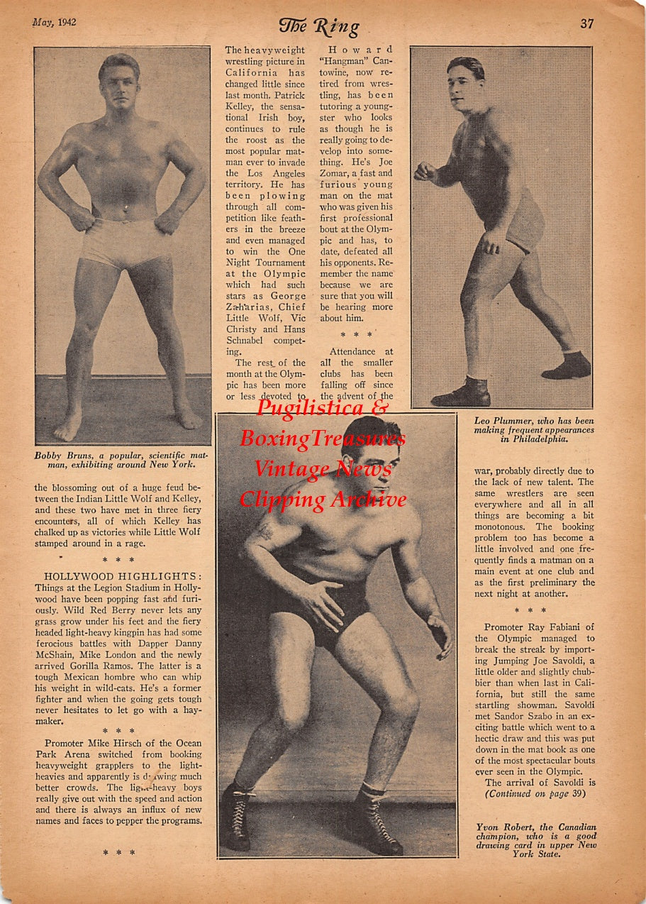 Wrestling News Clipping #219 - Abe Yourist, Rudy Dusek, Lee Wyckoff, Bobby Bruns, Yvon Robert, Leo Plummer