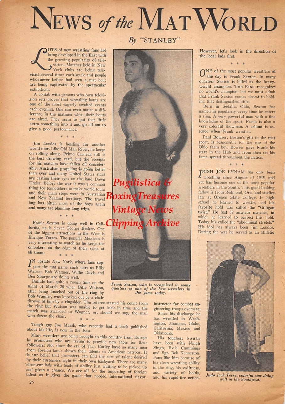 Wrestling News Clipping #225 - Frank Sexton, Judo Jack Terry