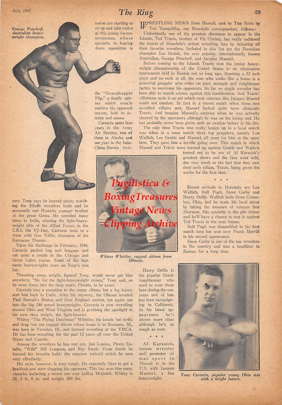 Wrestling News Clipping #227 - Mike Mazurki, Bronko Nagurski, Jim Browning, George Zaharias, George Pencheff, Whitey Whittler, Tony Carescia