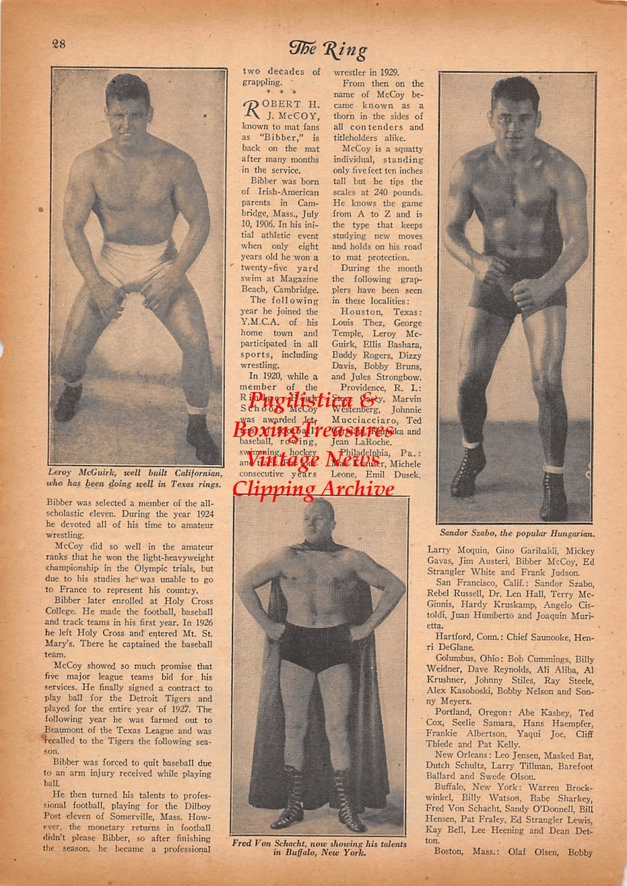 Wrestling News Clipping #233 - Bibber McCoy, Red Russell, Dean Detton, Leroy McGuirk, Fred Von Schacht, Sandor Szabo
