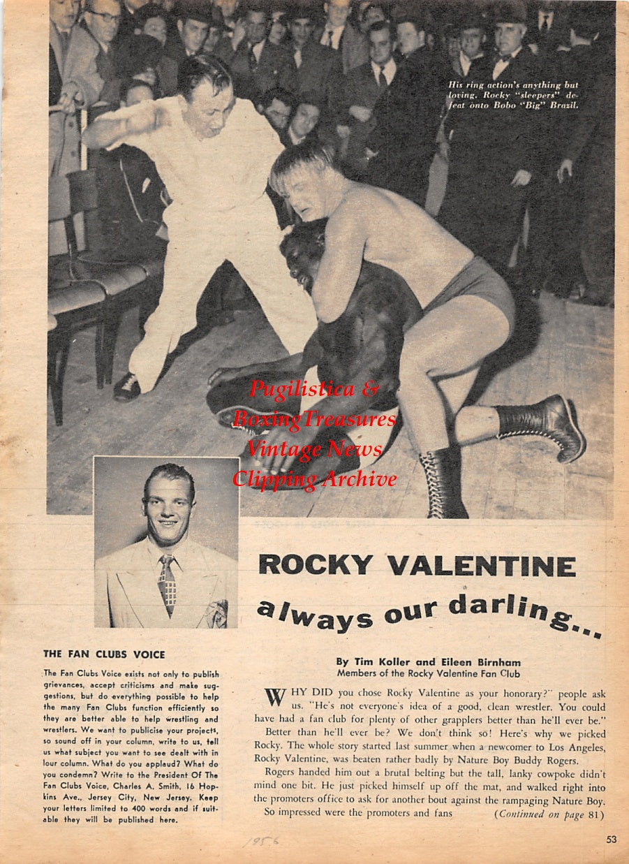 Wrestling News Clipping #24 - Rocky Valentine vs. Bobo Brazil