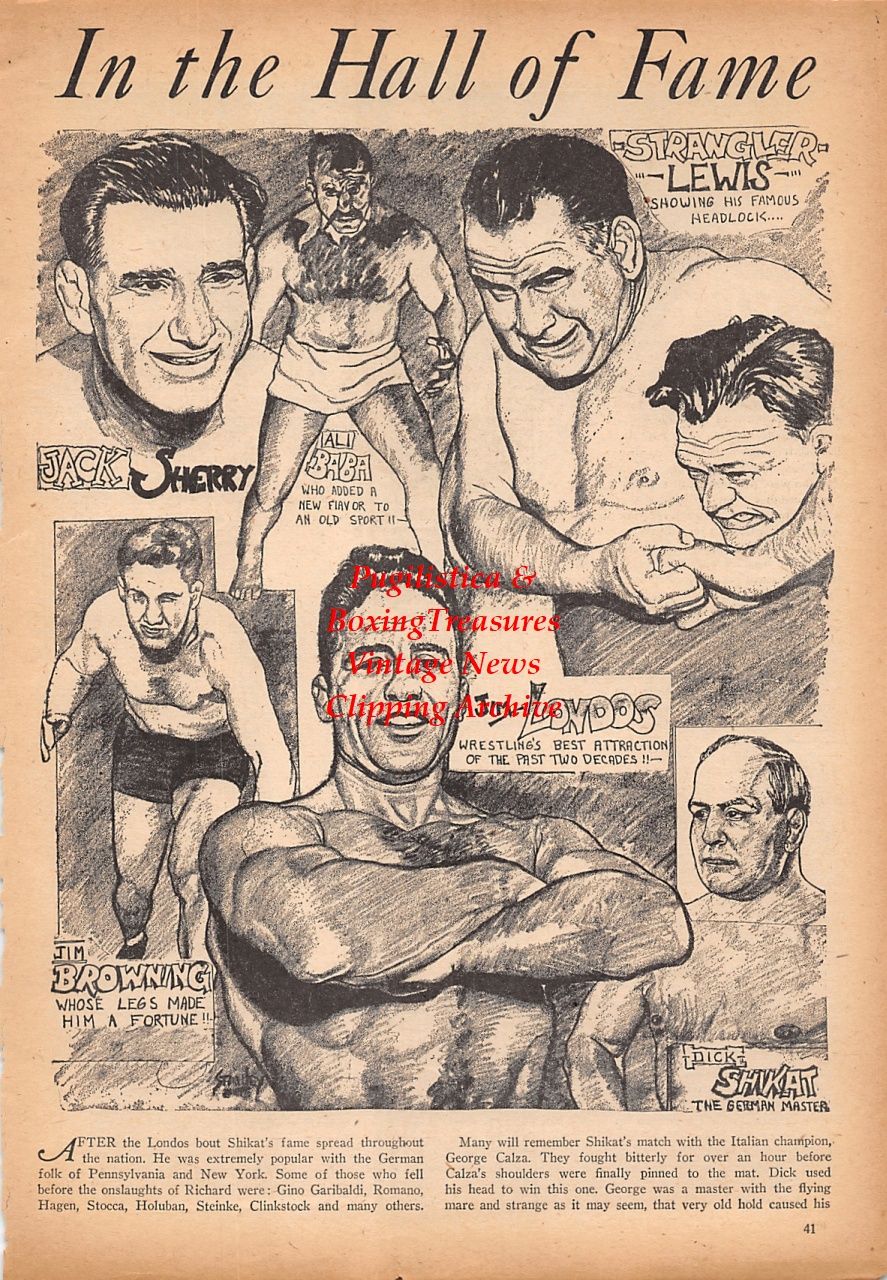 Wrestling News Clipping #240 - Jack Sherry, Ali Baba, Strangler Lewis, Jim Londos, Dick Shikat, Jim Browning, Gus Sonnenberg